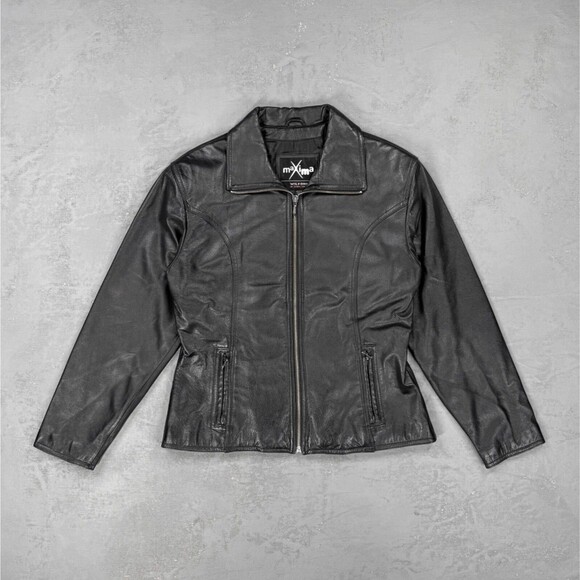Vintage Wilsons Leather Maxima Black Leather Zip Front Jacket Medium - Picture 1 of 5